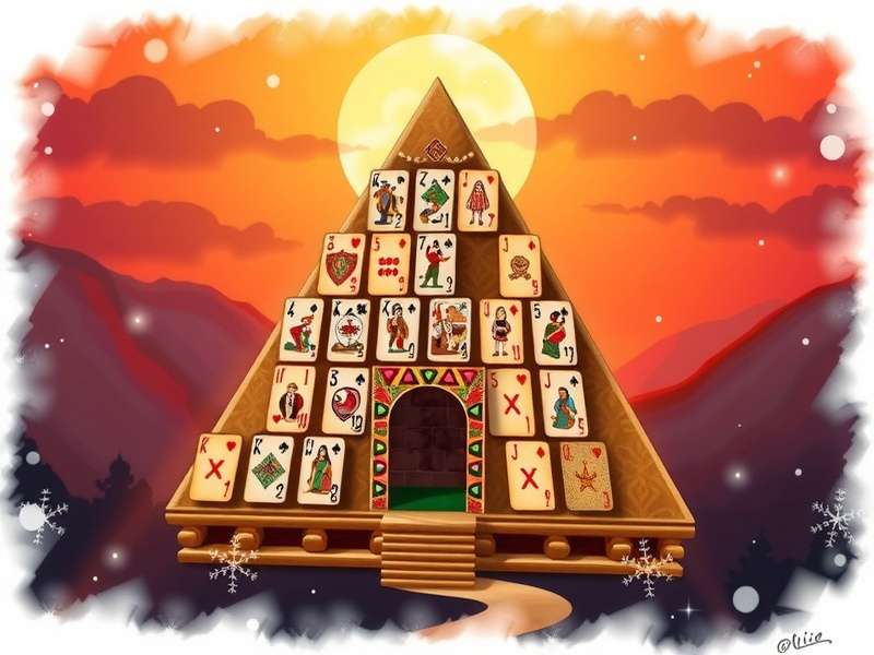 Pyramid Solitaire गेमप्ले स्क्रीनशॉट - कार्ड्स का पिरामिड आकार में व्यवस्थित दृश्य
