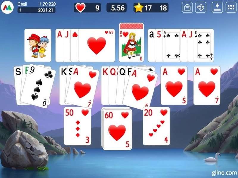 Solitaire cards laid out on a wooden table