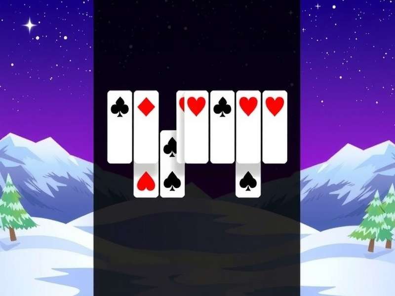 A hand arranging classic Klondike Solitaire cards on a wooden table