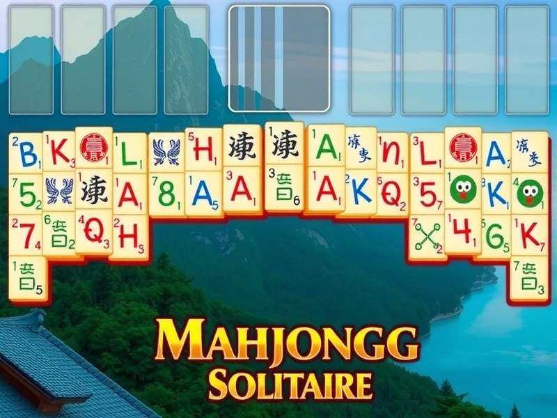 Mahjongg Solitaire game board with colorful tiles arranged in dragon pattern
