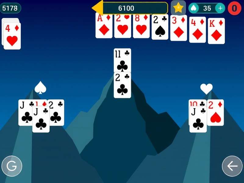 Tripeaks Solitaire game in progress showing three peaks of cards