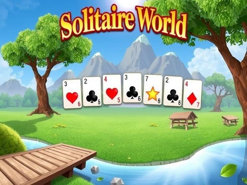 Solitaire World — Classic card game layout with playing cards spread on a wooden table