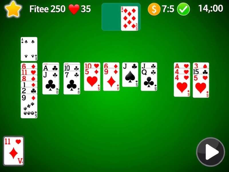 Free Klondike Solitaire — classic card game layout with cards spread on a green felt table