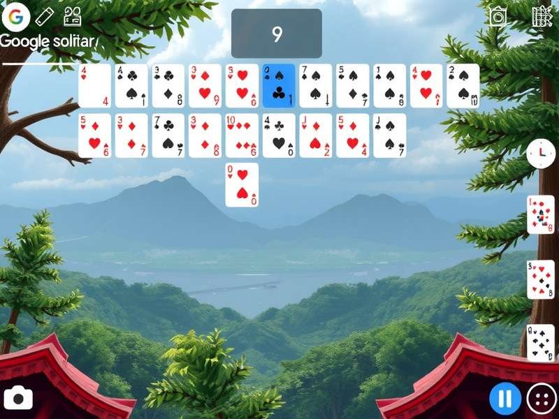 Google Solitaire game interface on a laptop and mobile, showing the classic green felt layout with cards spread in seven columns