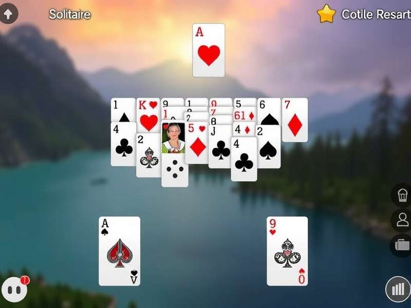 Solitaire 247 game interface showing a Klondike deal with cards spread on a green felt table