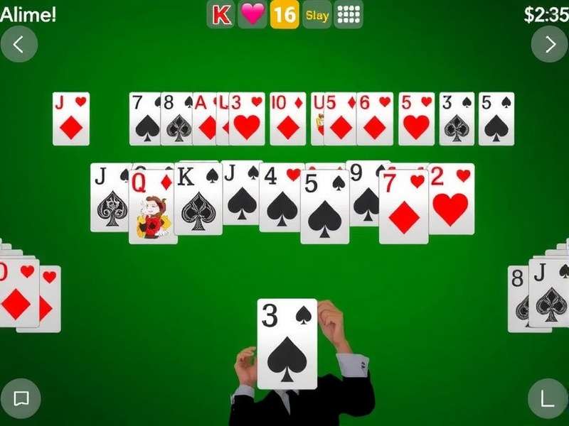 Solitaire Free classic card game layout with green felt background and playing cards