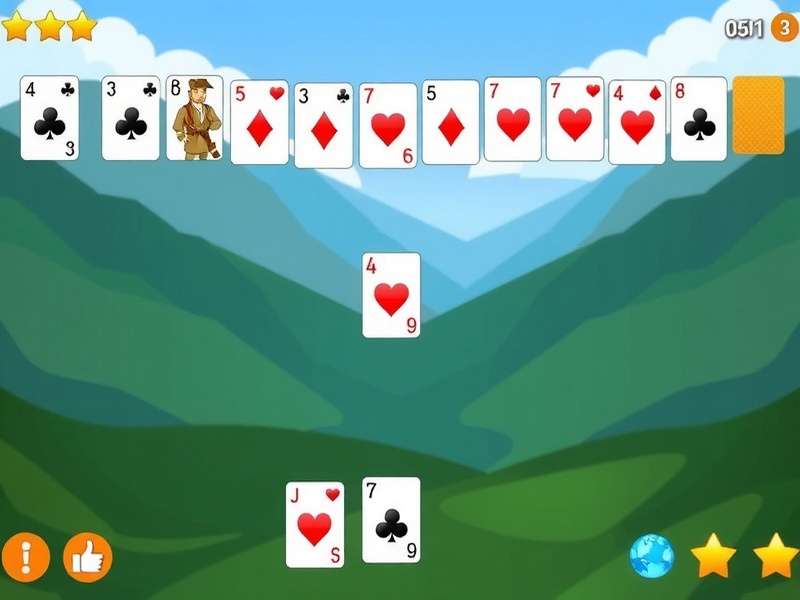 Klondike Solitaire card game layout with cascading tableau and foundation piles on a green felt table