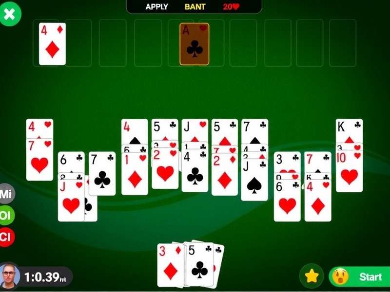 Solitaire Klondike Turn One Free tableau layout showing 7 columns with face-up and face-down cards