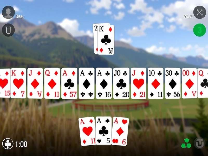 Solitaire card game setup with cards laid out in tableau, foundation, and stock piles