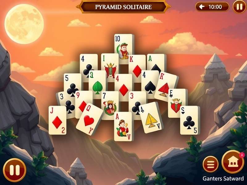 Pyramid Solitaire Set Up showing the classic triangular card layout with 28 cards arranged in 7 rows