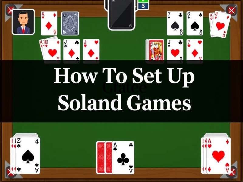 Classic Solitaire card game setup on a wooden table with cards arranged in seven columns