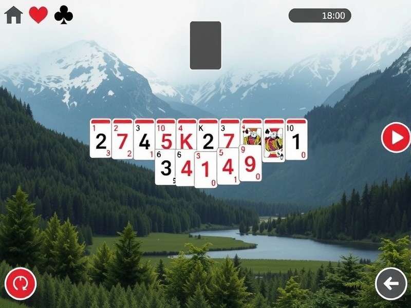 Solitaire Bliss Klondike Turn 1 – green felt table with playing cards arranged in the classic seven-column layout
